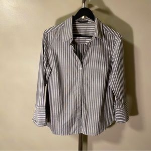 Jaeger Casual Chic: Gray and White Pinstripe Everyday Button-Down Shirt